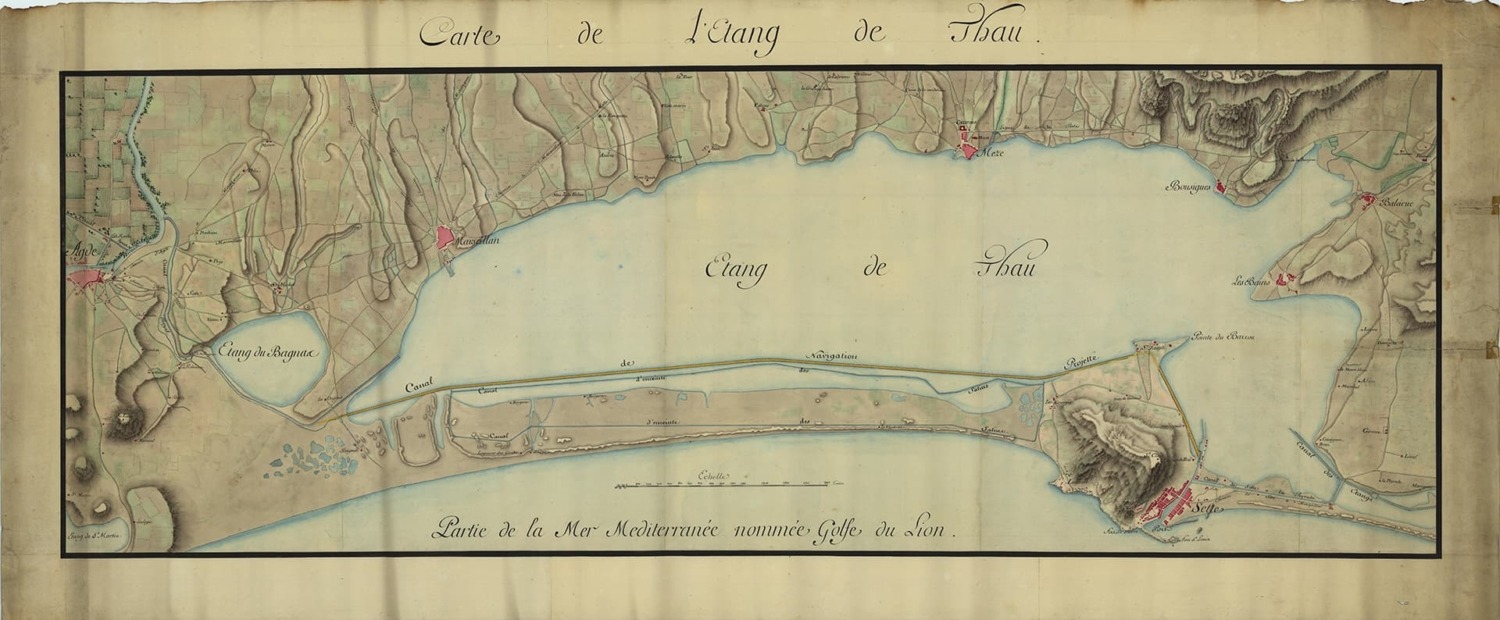 carte étang Thau en 1784, archives Canal du Midi