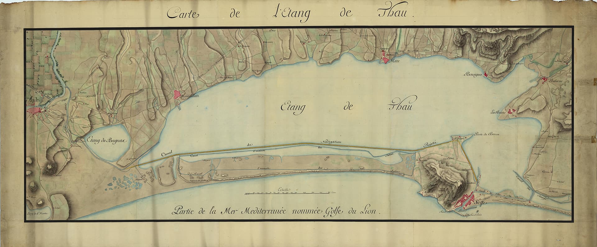 carte étang Thau en 1784, archives Canal du Midi