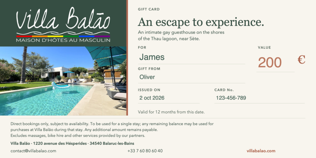 Example of a personalized Villa Balāo gift card